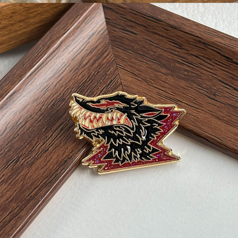 Vintage Collectible Clothing - Fanged Wolf Metal Brooch, Dark Beast
