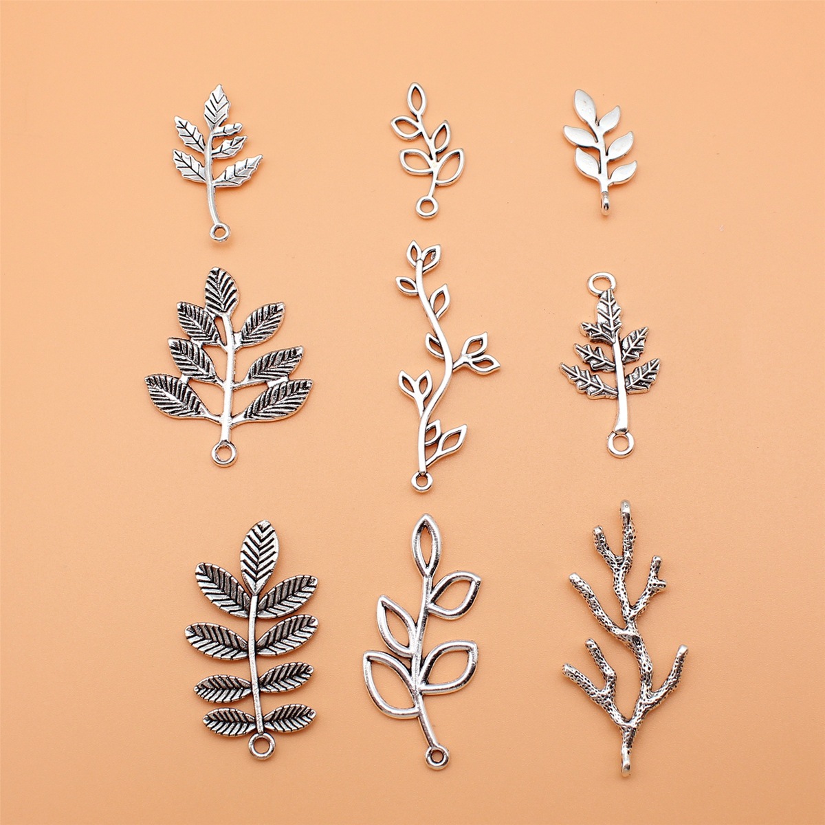 Vintage Collectible Jewelry - 9pcs Antique Silver Color Branch Charms