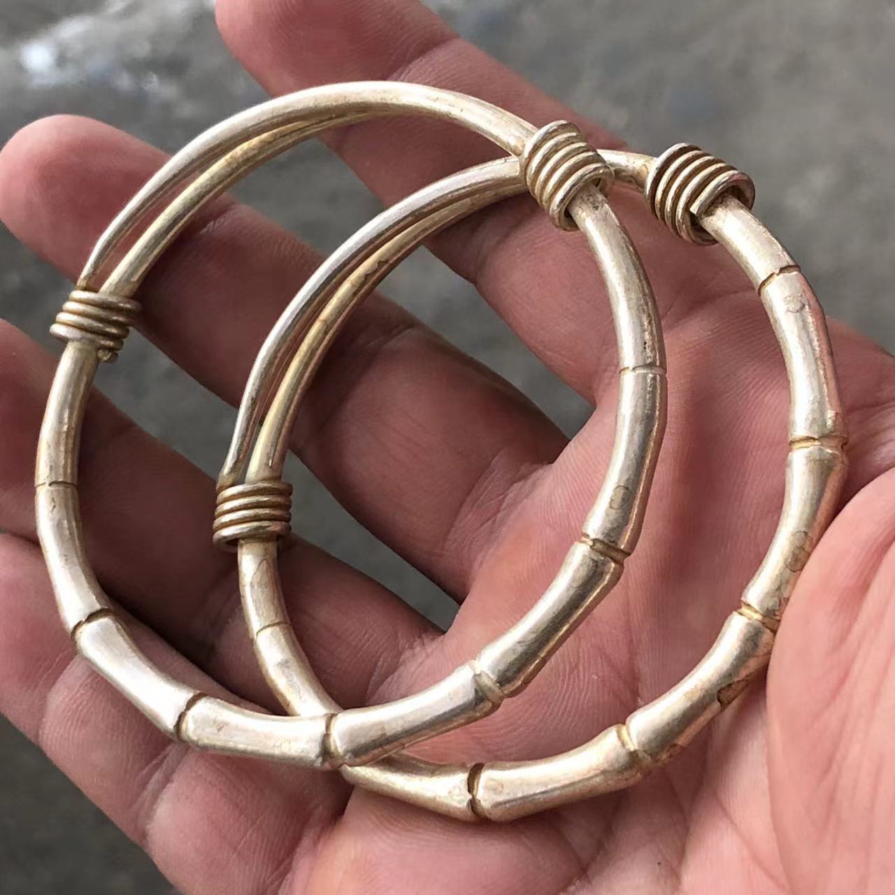 Vintage Collectible Jewelry - Vintage White Copper Plated Silver Bamboo